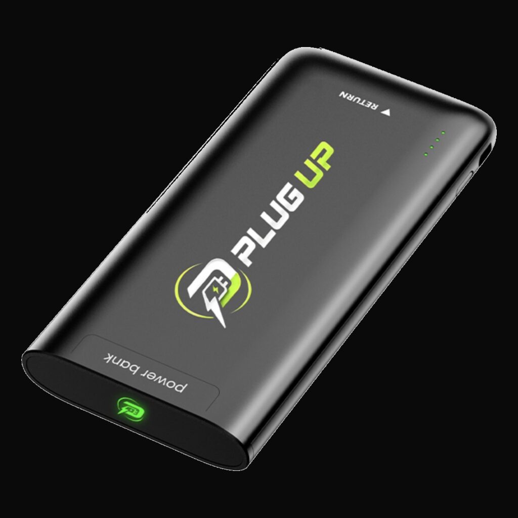 Plug Up portable power bank with built-in charging cables